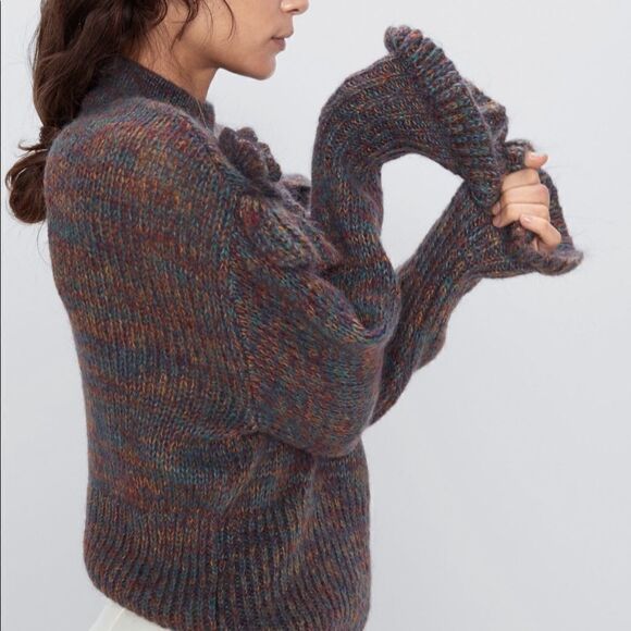 Zara Sweater Mohair Ruffle multicolor appliqué - Picture 2 of 7